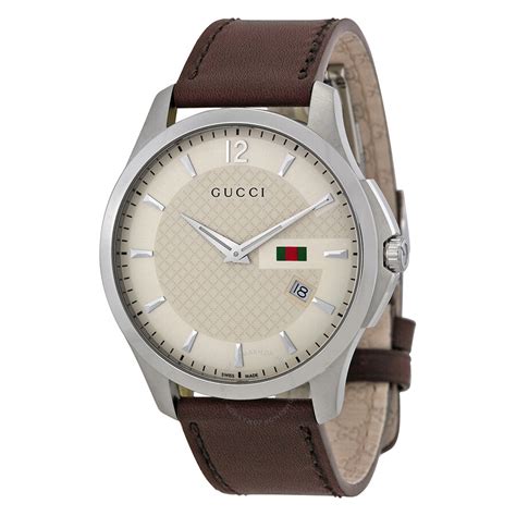 gucci men's g-timeless automatic ivory dial brown leather watch ya126421|gucci g-timeless.